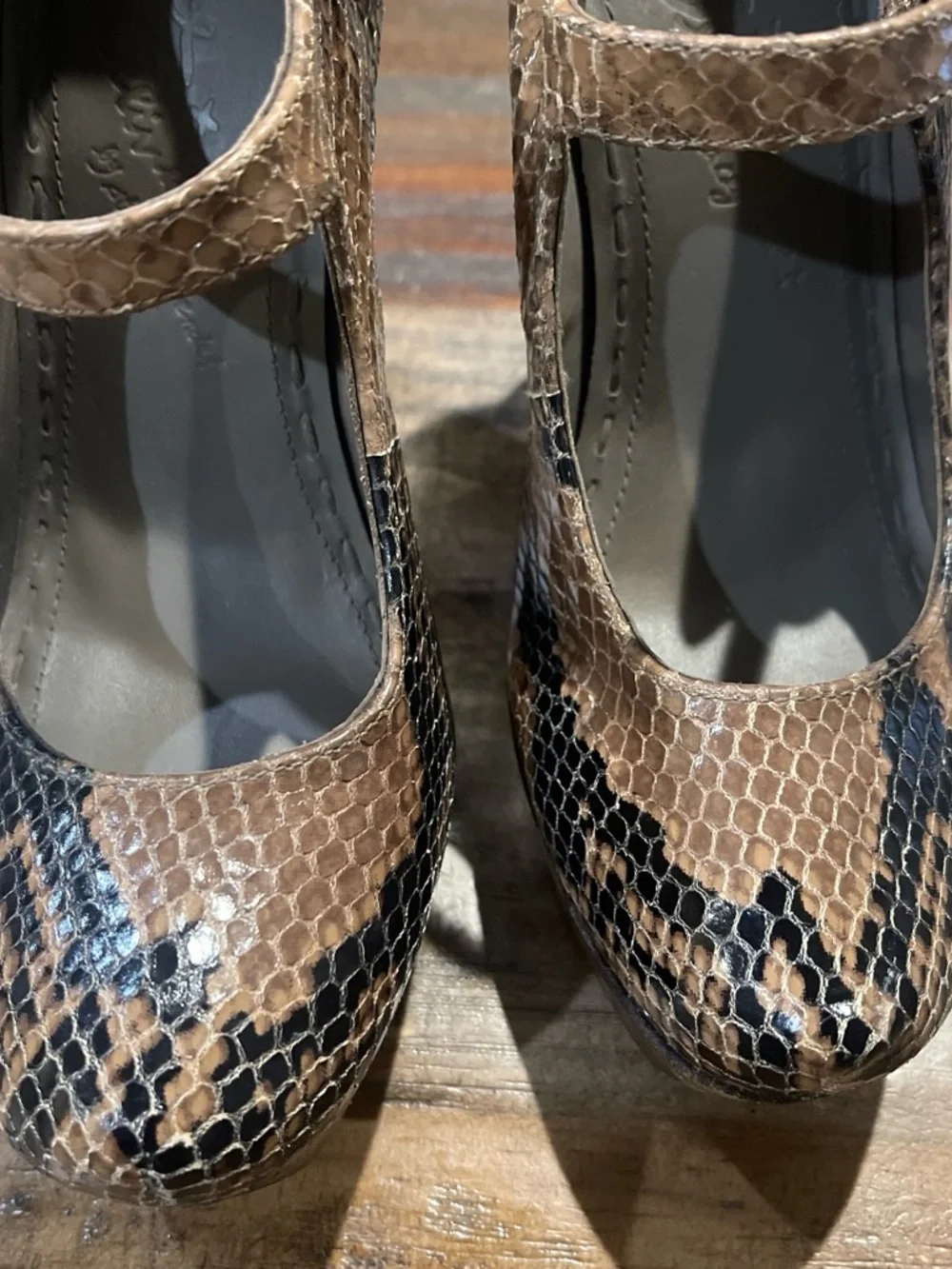 Alice + Olivia Brown Snake-Print Platform Mary Jane Heels